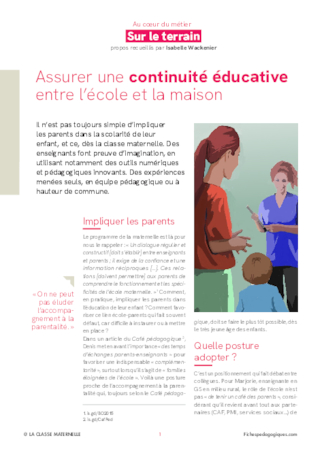 Assurer une continuité éducative entre l'école et la maison