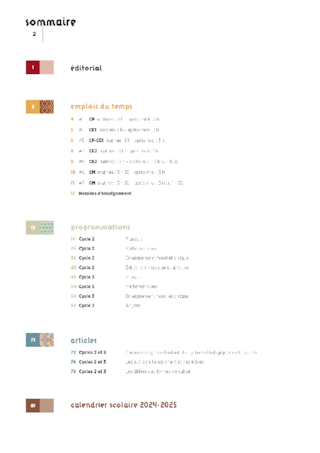 Emplois du temps, programmations Cycles 2 & 3 2024